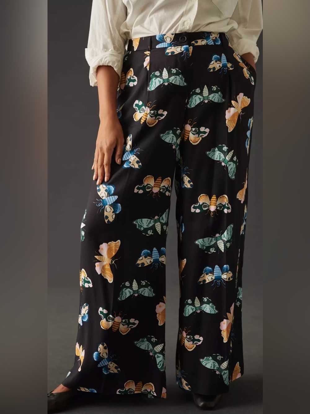 Maeve x Sarah Gordon Butterfly Print Wide Leg Trousers Black Size 14